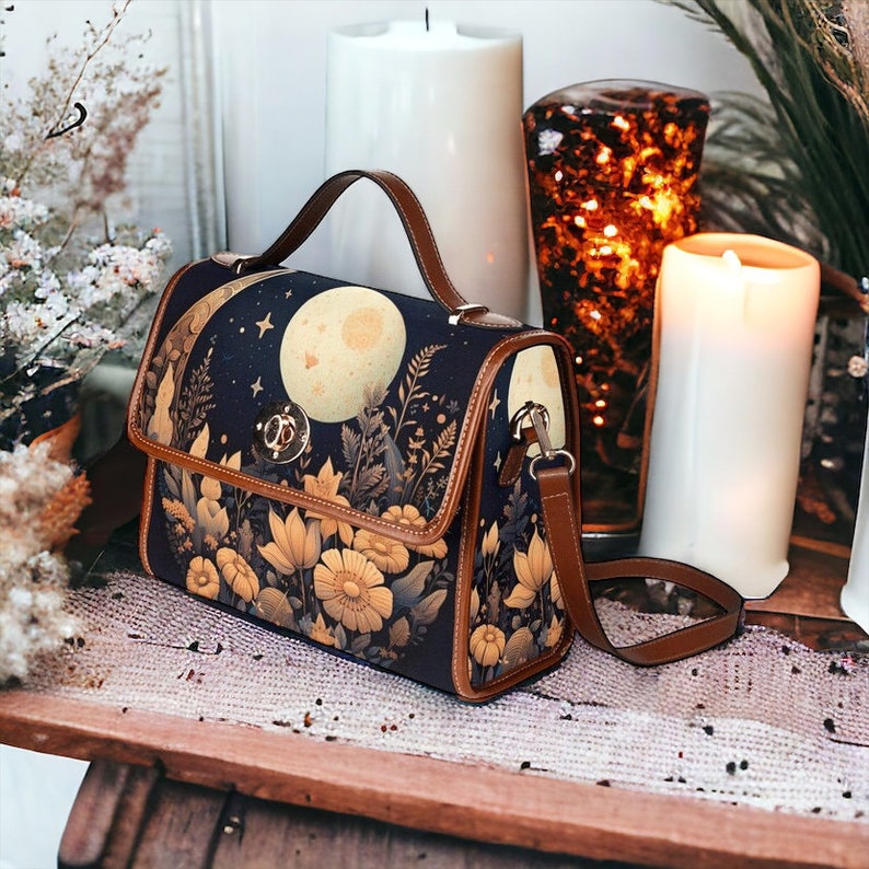 Celestial Moon Floral Witchy Satchel Bag For Hippie