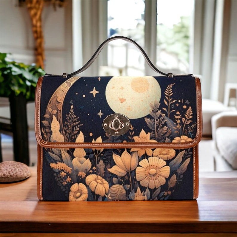 Celestial Moon Floral Witchy Satchel Bag For Hippie