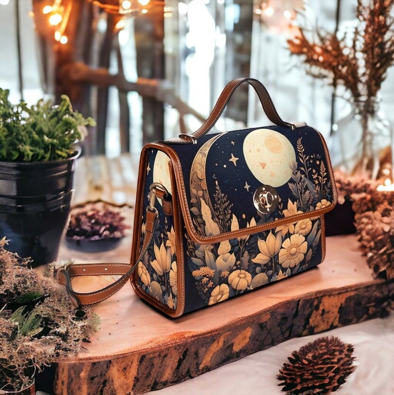 Celestial Moon Floral Witchy Satchel Bag For Hippie