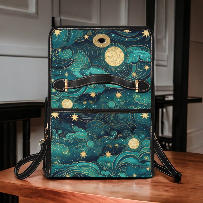 Boho Celestial Starry Night Sky and Moon Satchel Handbag For Hippie