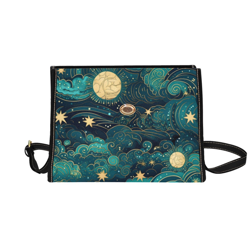 Boho Celestial Starry Night Sky and Moon Satchel Handbag For Hippie