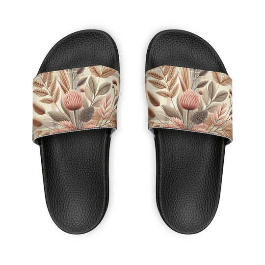 hippieartzone - Pink Plaid Harvest Women's PU Slide Sandals.