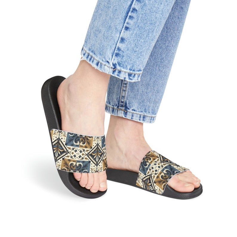 hippieartzone - Desert Blue Women's PU Slide Sandals.