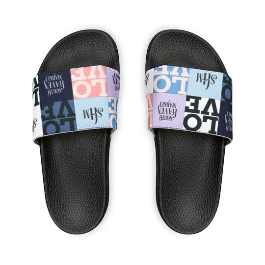 hippieartzone - Branded Blue SHM Women's PU Slide Sandals.