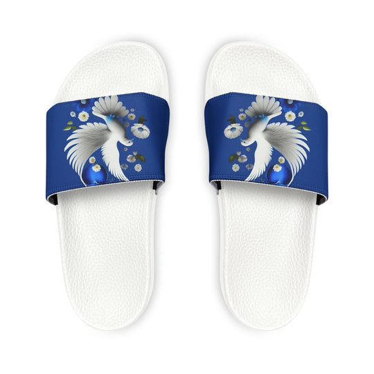 hippieartzone - Royal & Cream Dove Women's PU Slide Sandals.