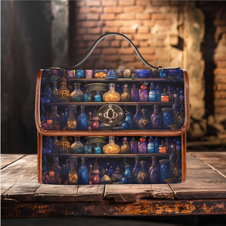 Rainbow Of Colors Retro Bottle Potions In The Stary Moon Night Witchy Satchel Bag For Boho Hippie