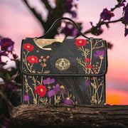 Dark Cottage Goth Witchy Crow & Floral Witchy Satchel Handbag For Boho Hippie