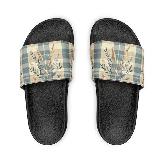 hippieartzone - Sky Plaid Harvest Women's PU Slide Sandals.