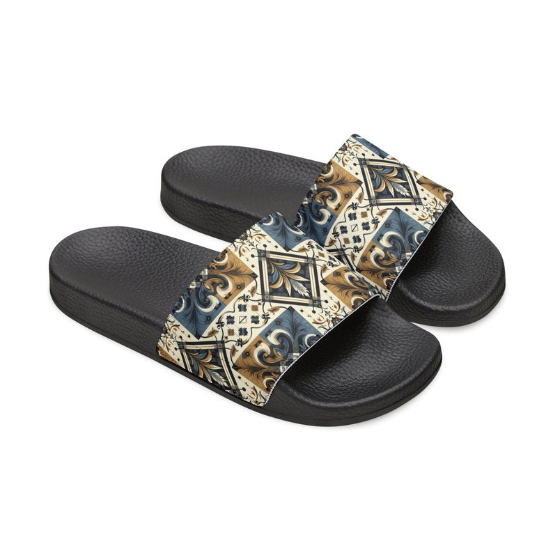 hippieartzone - Desert Blue Women's PU Slide Sandals.