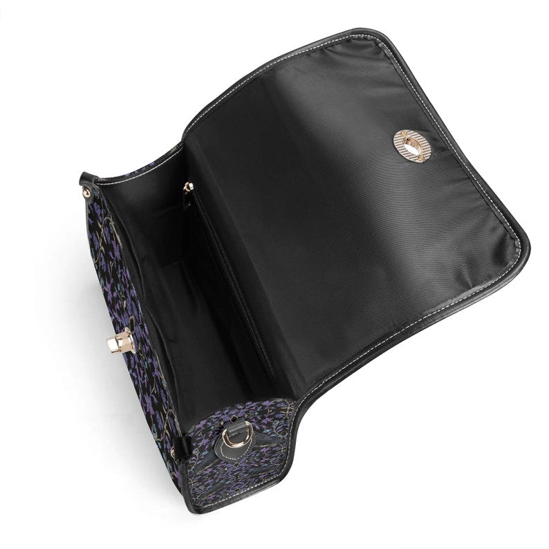 Gothic Violet Raven's Roost Vegan Leather Satchel Handbag For Boho Hippie