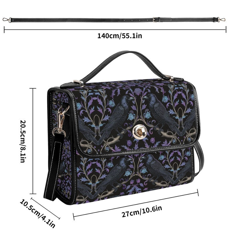 Gothic Violet Raven's Roost Vegan Leather Satchel Handbag For Boho Hippie