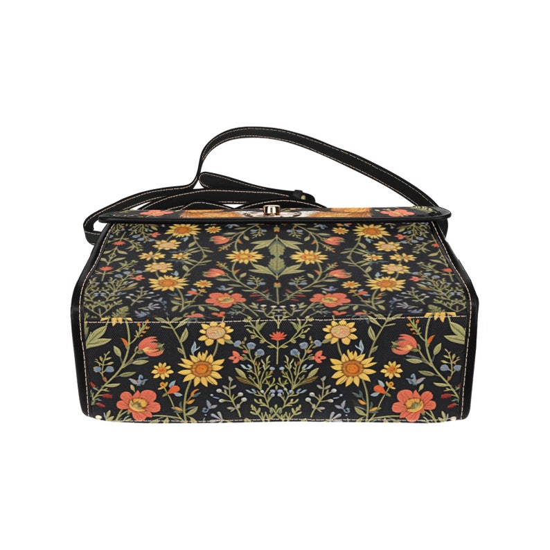 Faux-Embroidered Foxes & Flowers Witchy Satchel Handbag For Boho Hippie