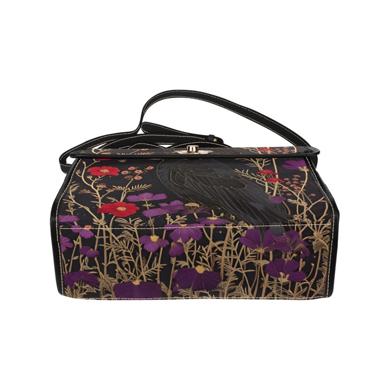 Dark Cottage Goth Witchy Crow & Floral Witchy Satchel Handbag For Boho Hippie