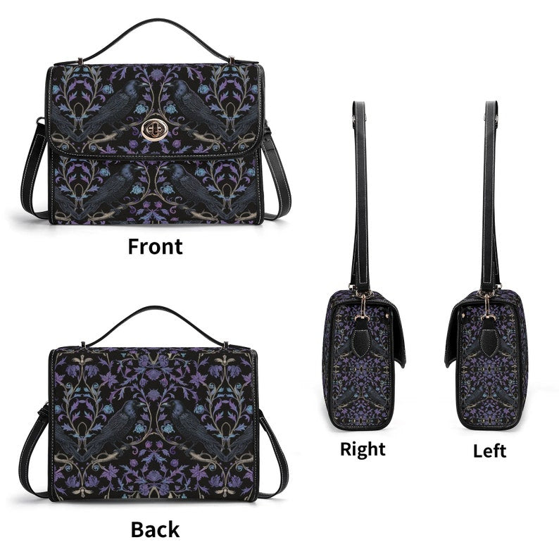 Gothic Violet Raven's Roost Vegan Leather Satchel Handbag For Boho Hippie