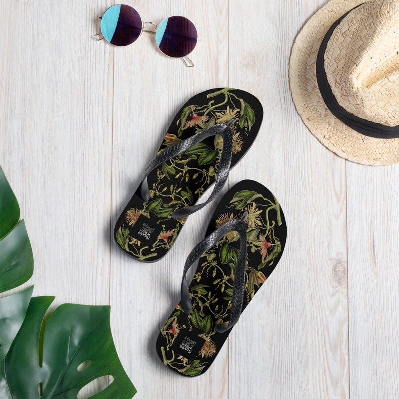 hippieartzone - Colorful Botanical Ladies Flip-Flops.