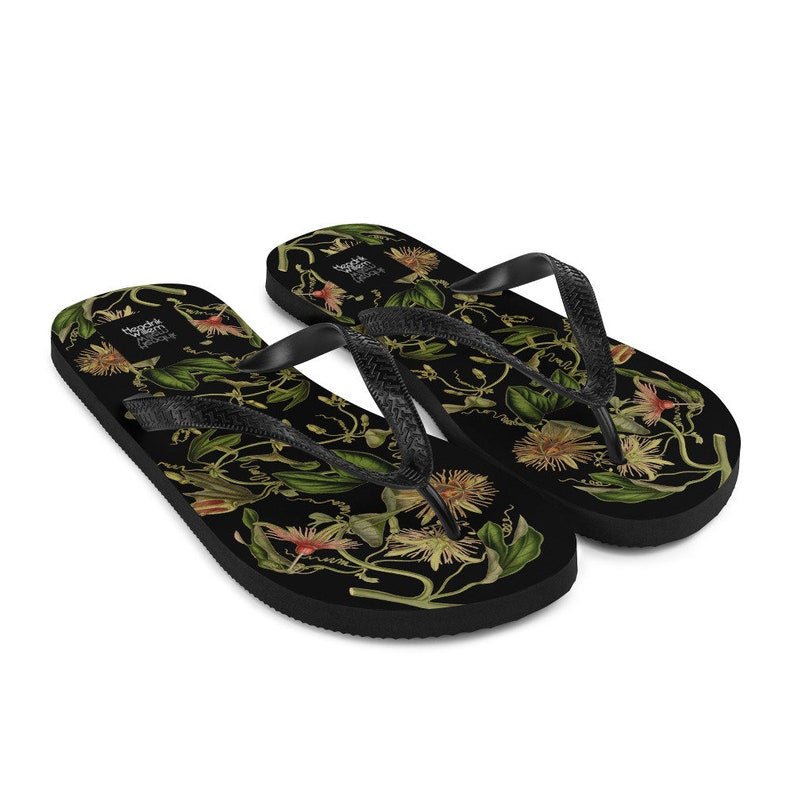 hippieartzone - Colorful Botanical Ladies Flip-Flops.