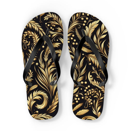hippieartzone - Golden Floral Flip-Flops.