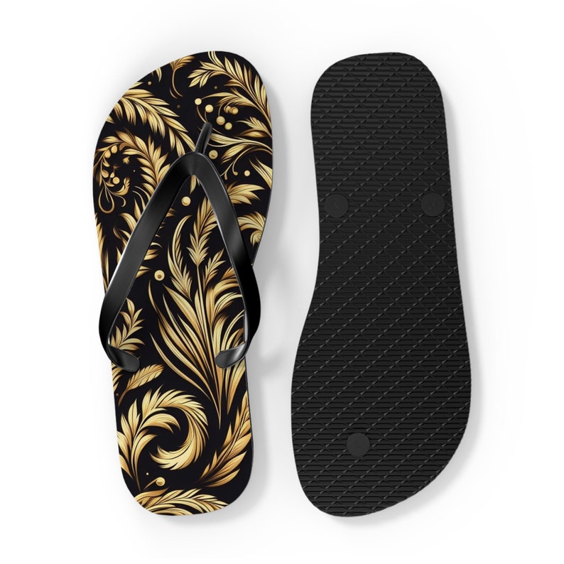 hippieartzone - Golden Floral Flip-Flops.