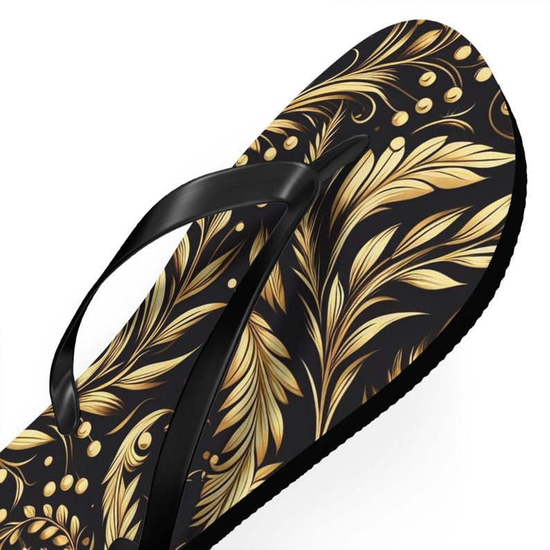 hippieartzone - Golden Floral Flip-Flops.
