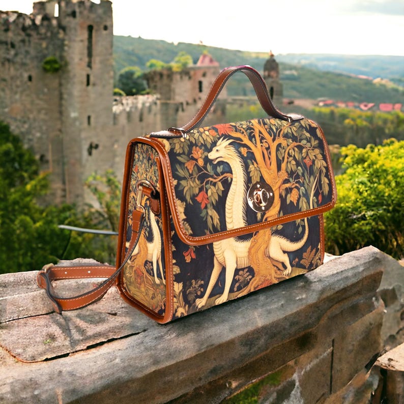 Medieval Woodland Dragon Witchy Satchel Handbag For Boho Hippie