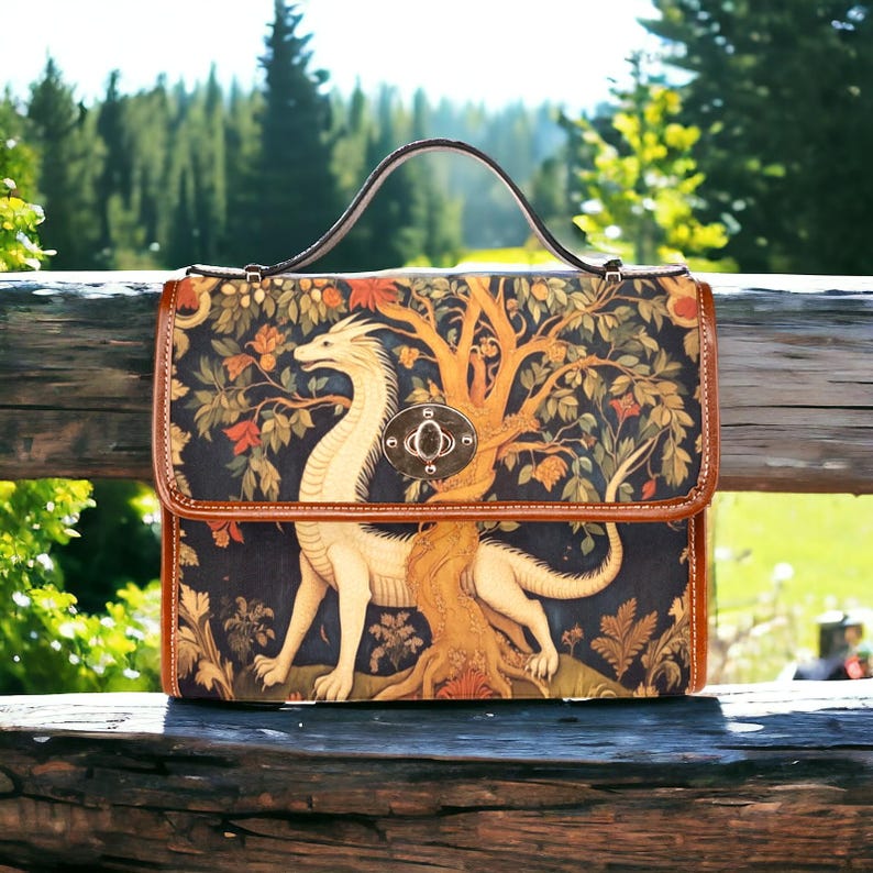 Medieval Woodland Dragon Witchy Satchel Handbag For Boho Hippie