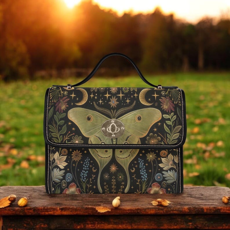 Boho Luna Moth Forest Satchel Handbag Mystical Boho Hippie Style