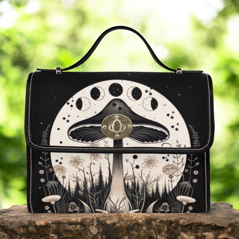Cottagecore Mushroom Moon Witchy Satchel Handbag For Boho Hippies