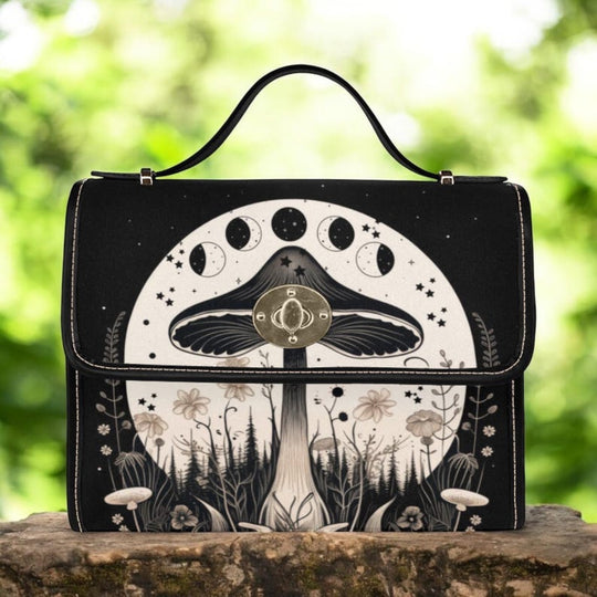Cottagecore Mushroom Moon Witchy Satchel Handbag For Boho Hippies