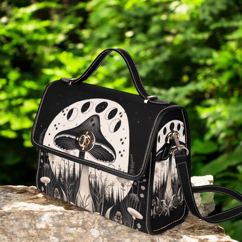 Cottagecore Mushroom Moon Witchy Satchel Handbag For Boho Hippies