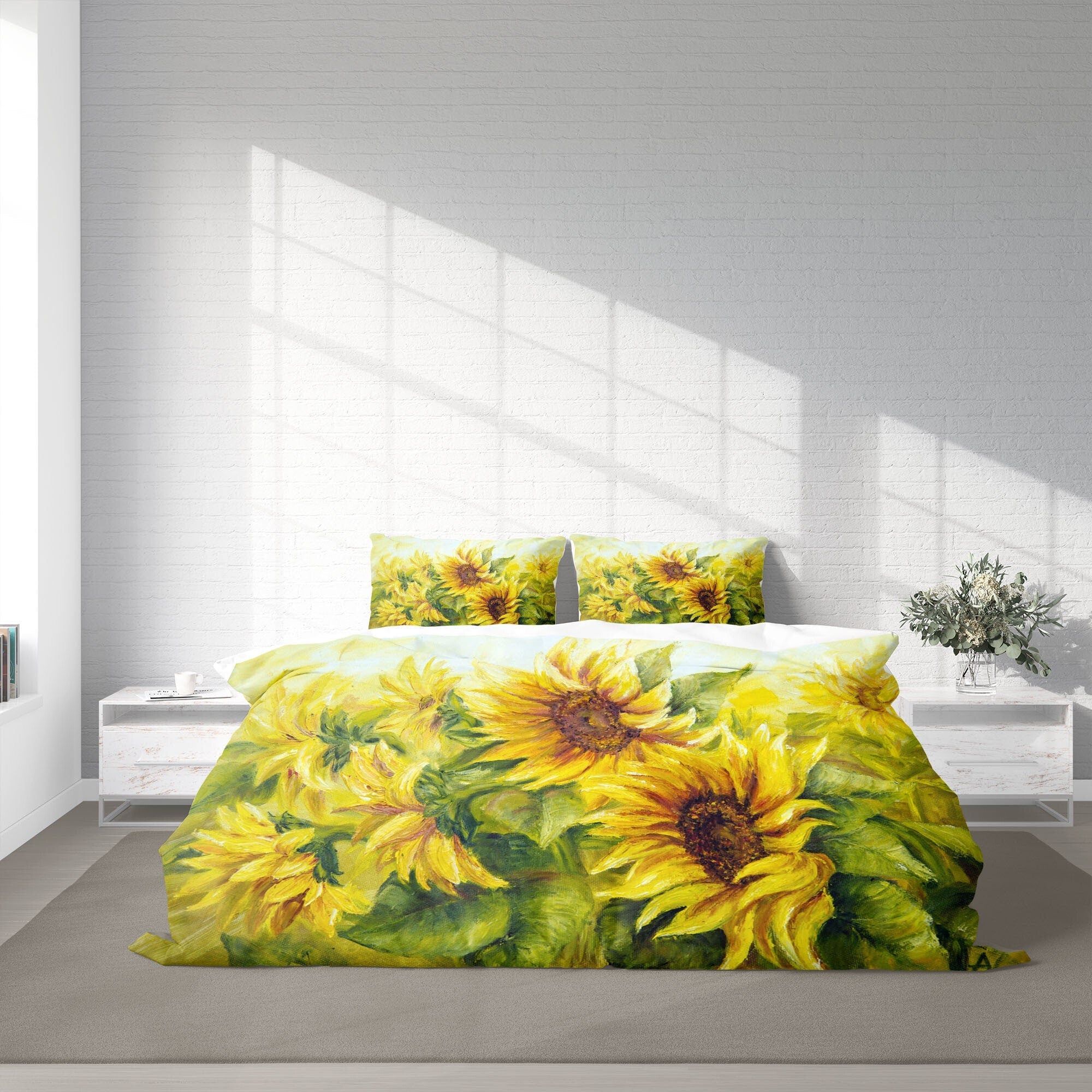 Hippie Art Zone - Sunflower Field Painting 3 Pcs Beddings For Hippies