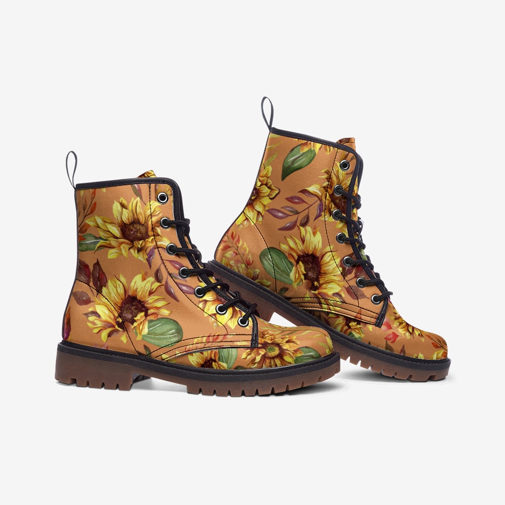 Hippie Art Zone - Sunflower Boho Vegan Combat Boots