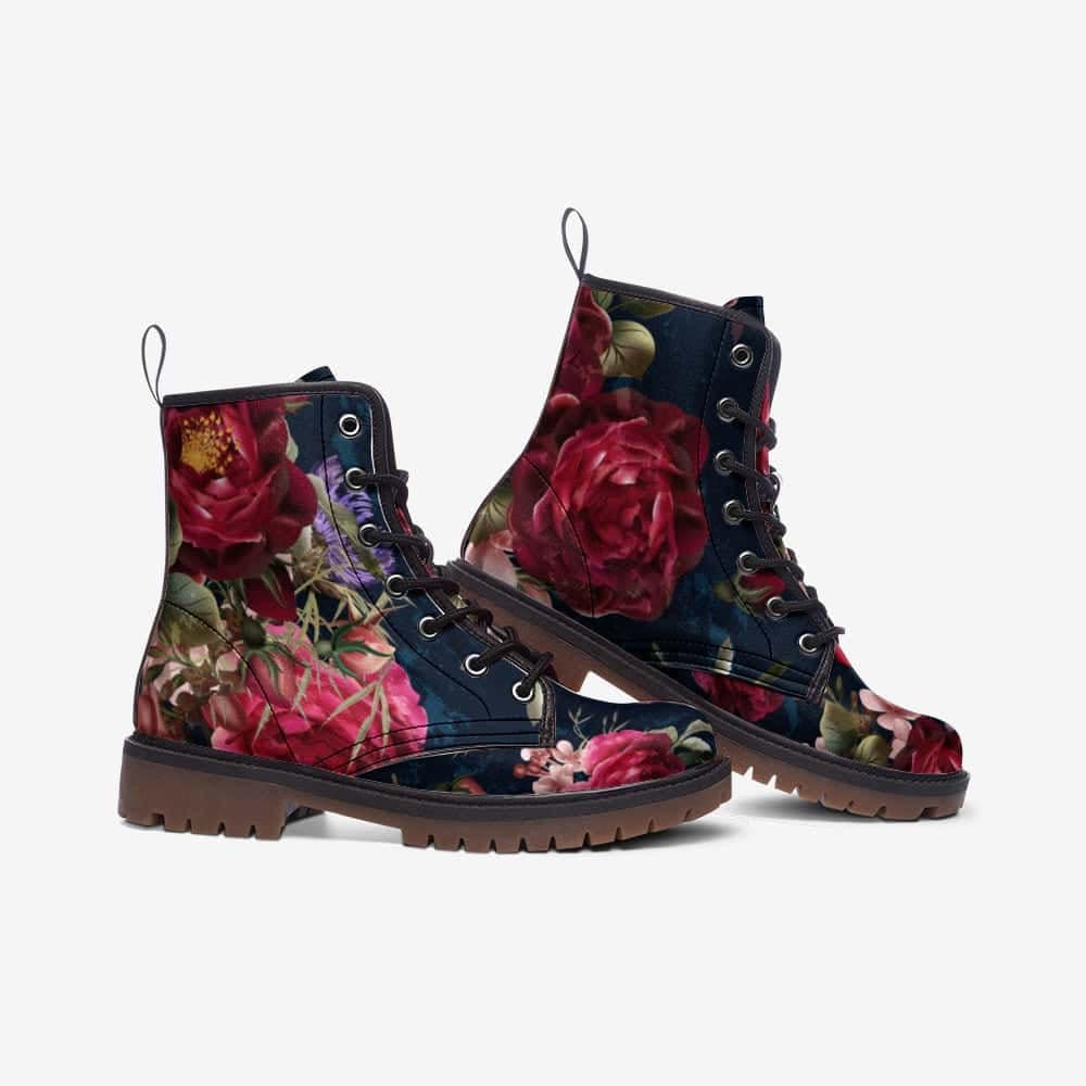 Hippie Art Zone - Red And Blue Floral Print Vegan Leather Boots