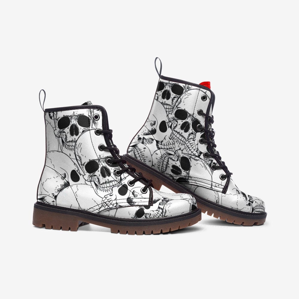 Hippie Art Zone - White Skull Gothic Punk And Combat Boots