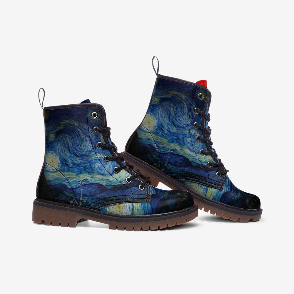 Hippie Art Zone - Van Gogh Starry Night Gothic, Punk Combat Boots For Hippies