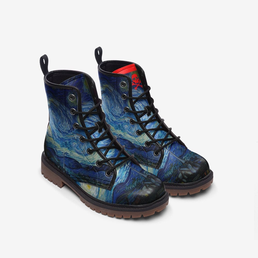 Hippie Art Zone - Van Gogh Starry Night Gothic, Punk, And Combat Boots In Unisex