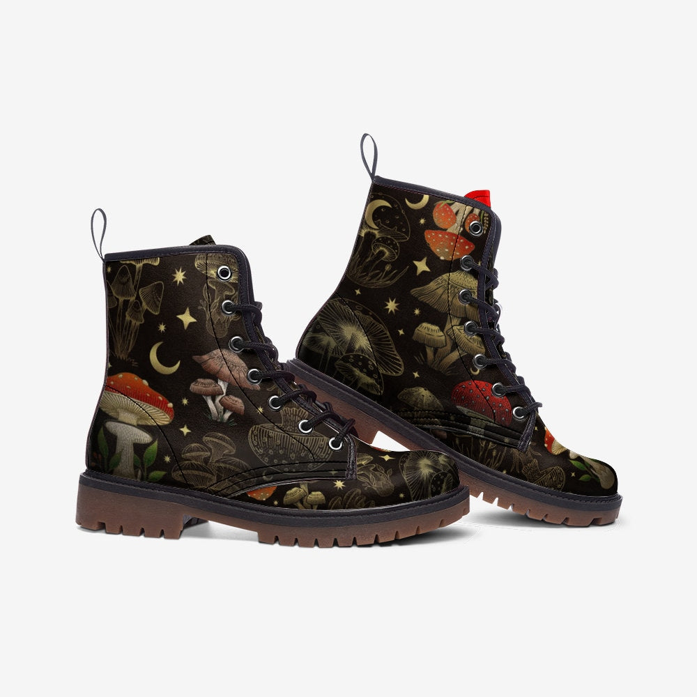 Hippie Art Zone - Gold Mushroom Gothic, Punk, And Combat Boots In Unisex