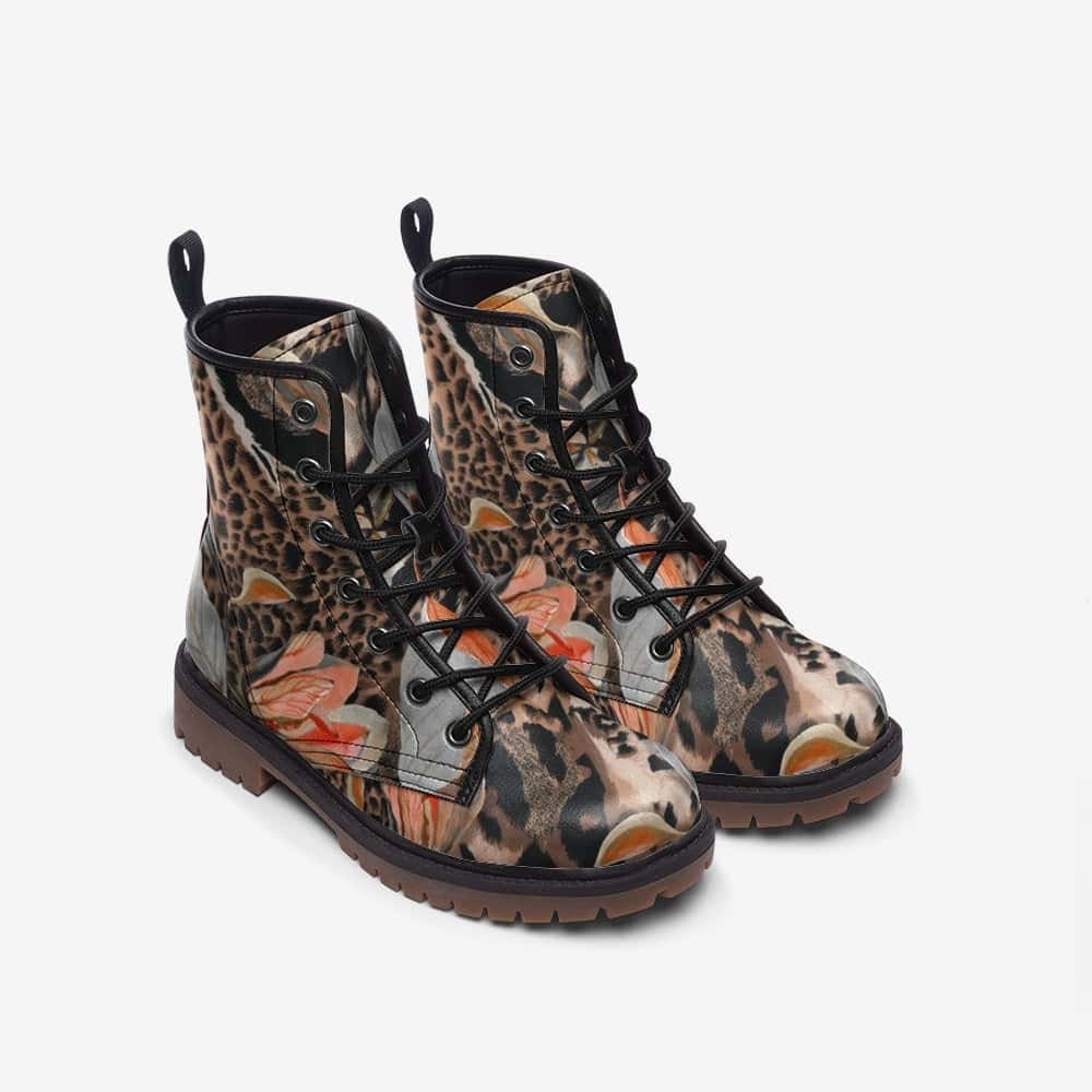 Hippie Art Zone - Flowers And Animal Print Vegan Leather Boots