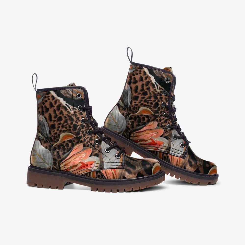 Hippie Art Zone - Flowers And Animal Print Vegan Leather Boots