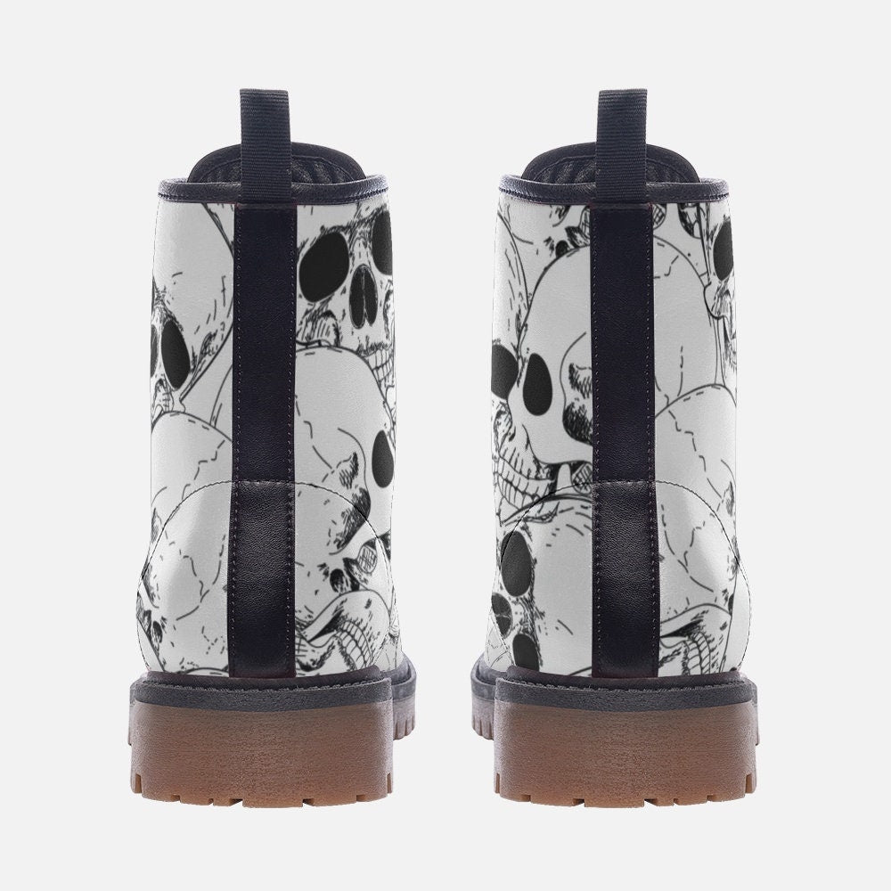 Hippie Art Zone - White Skull Gothic Punk And Combat Boots