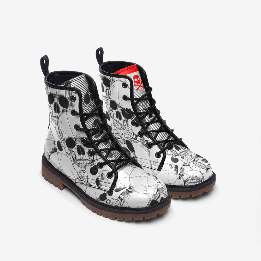 Hippie Art Zone - White Skull Gothic, Punk, And Combat Boots