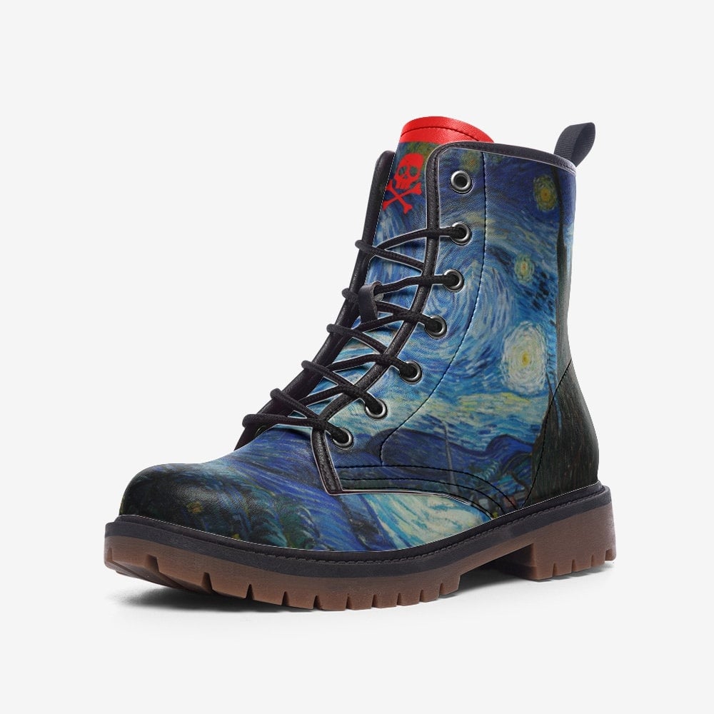 Hippie Art Zone - Van Gogh Starry Night Gothic, Punk Combat Boots For Hippies