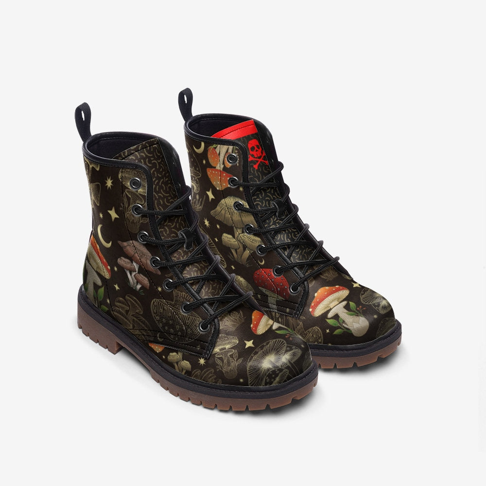 Hippie Art Zone - Gold Mushroom Gothic, Punk, And Combat Boots In Unisex