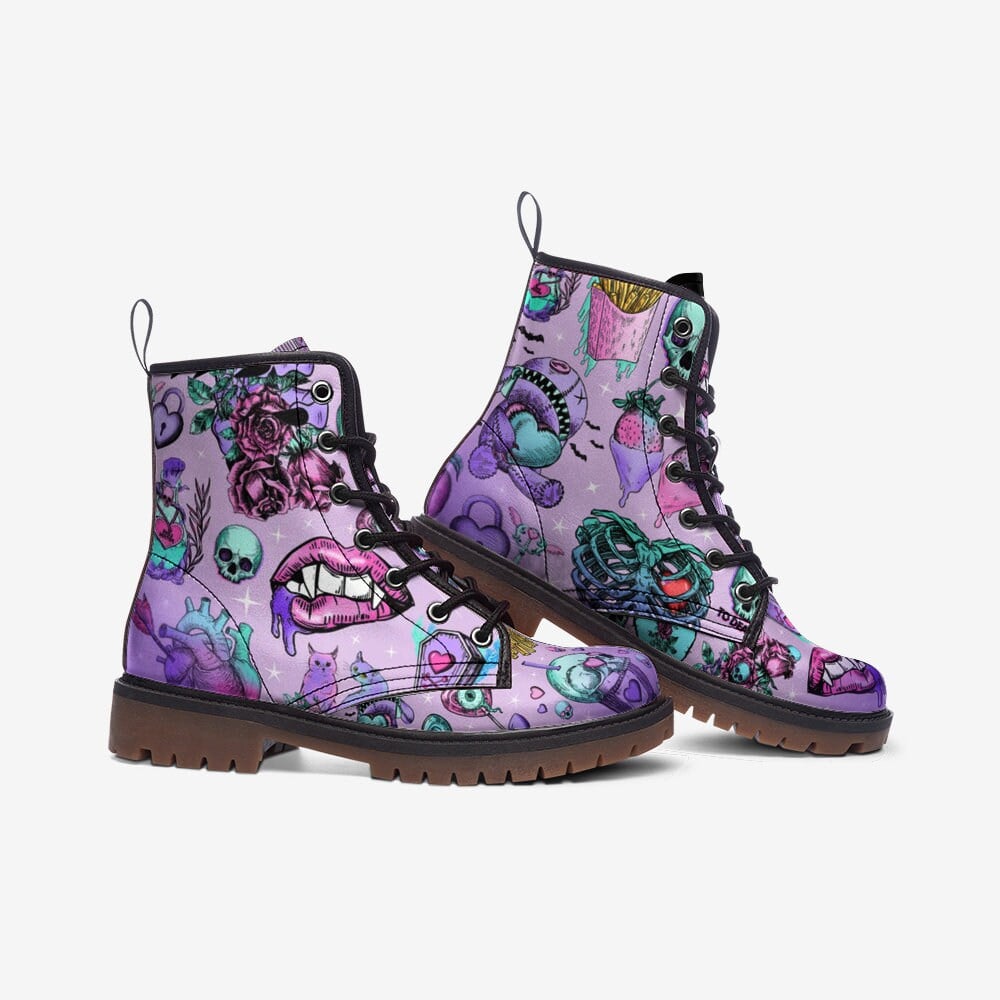 Hippie Art Zone - Goth Vintage Valentines Punk, Combat Boots In Unisex