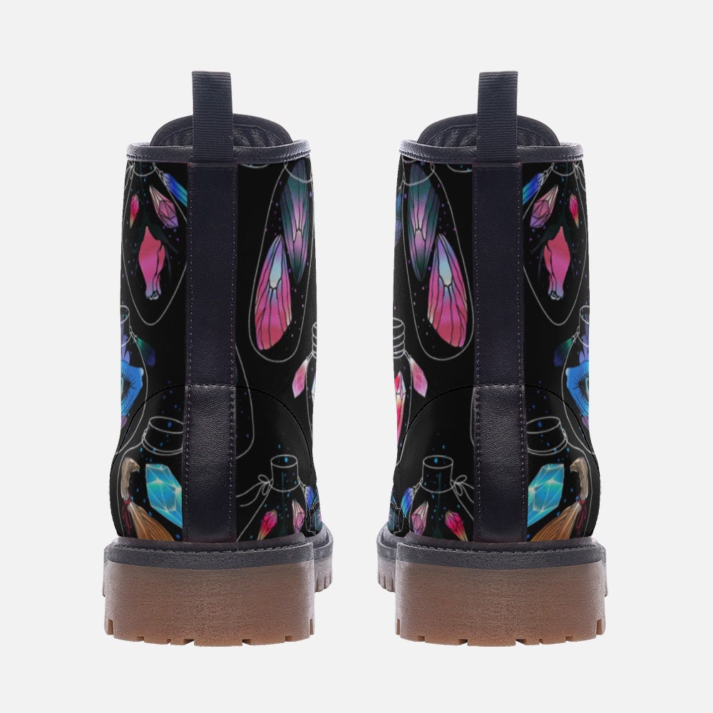 Hippie Art Zone - Witchy Crystal Potions Vegan Leather Combat Boots