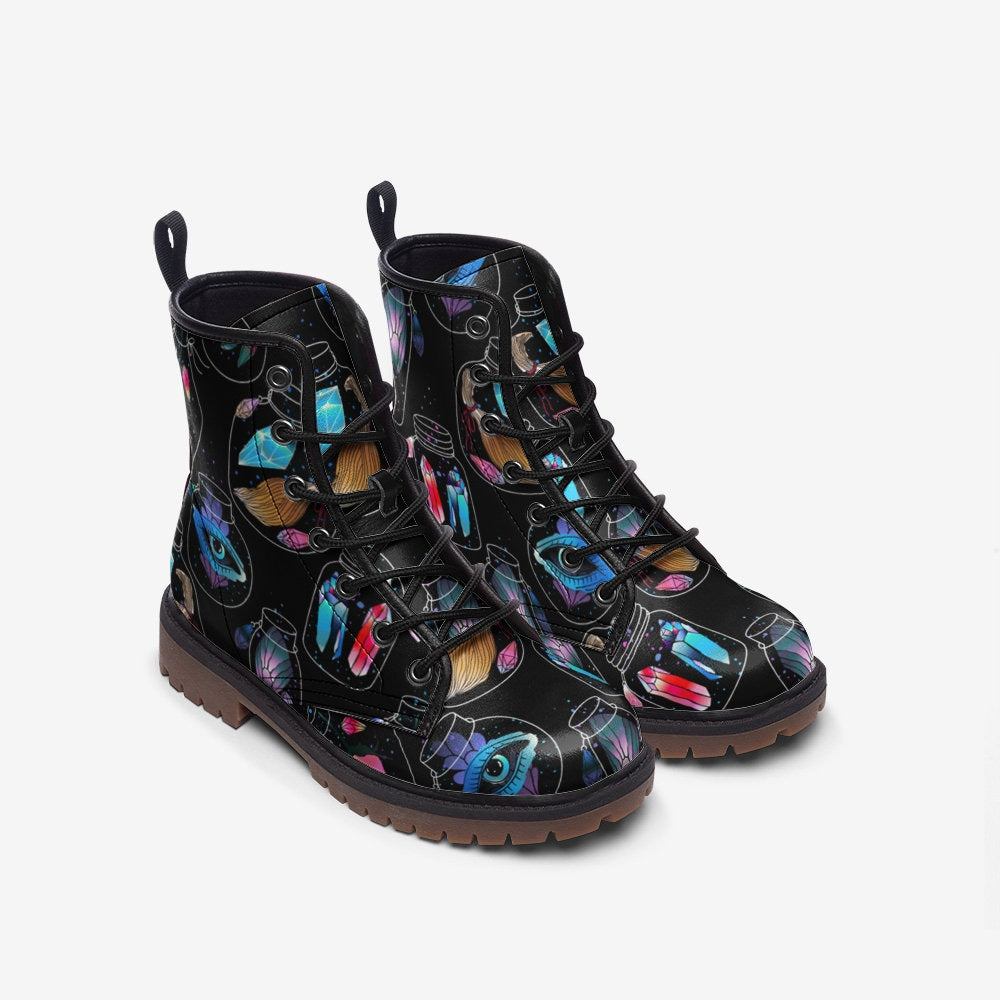 Hippie Art Zone - Witchy Crystal Potions Vegan Leather Combat Boots