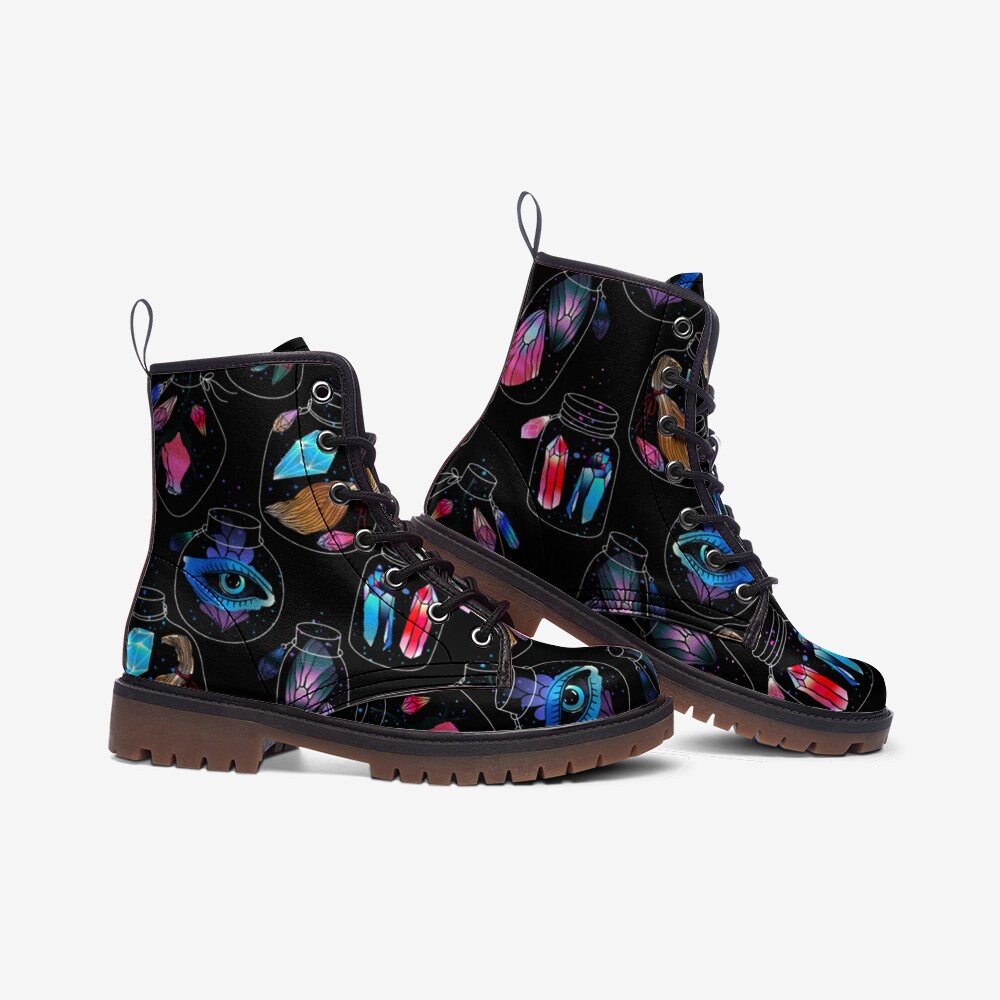 Hippie Art Zone - Witchy Crystal Potions Vegan Leather Combat Boots