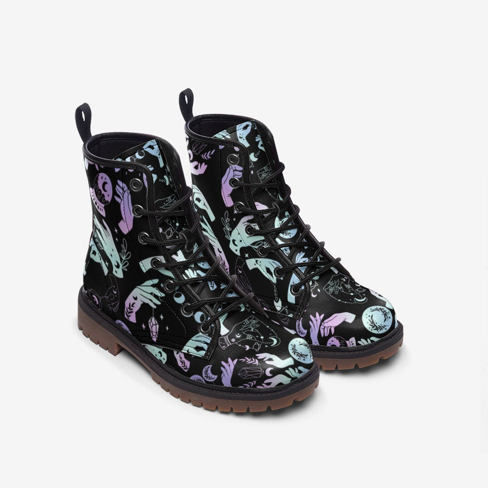 Hippie Art Zone - Pastel Witch Moon Vegan Leather Combat Boots