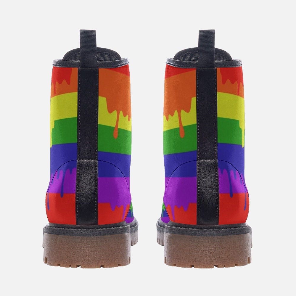 Hippie Art Zone - Dripping Rainbow Stripe / Gothic, Punk, Combat Boots In Unisex