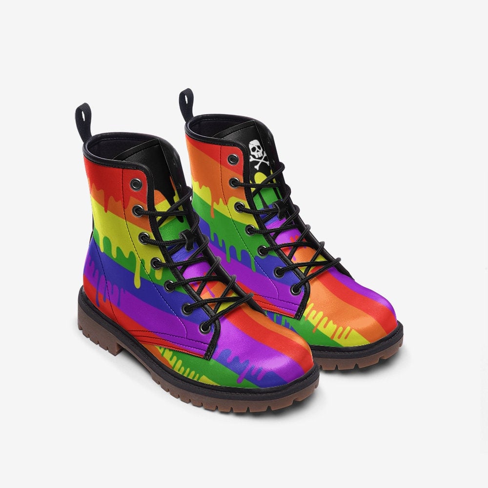 Hippie Art Zone - Dripping Rainbow Stripe / Gothic, Punk, Combat Boots In Unisex