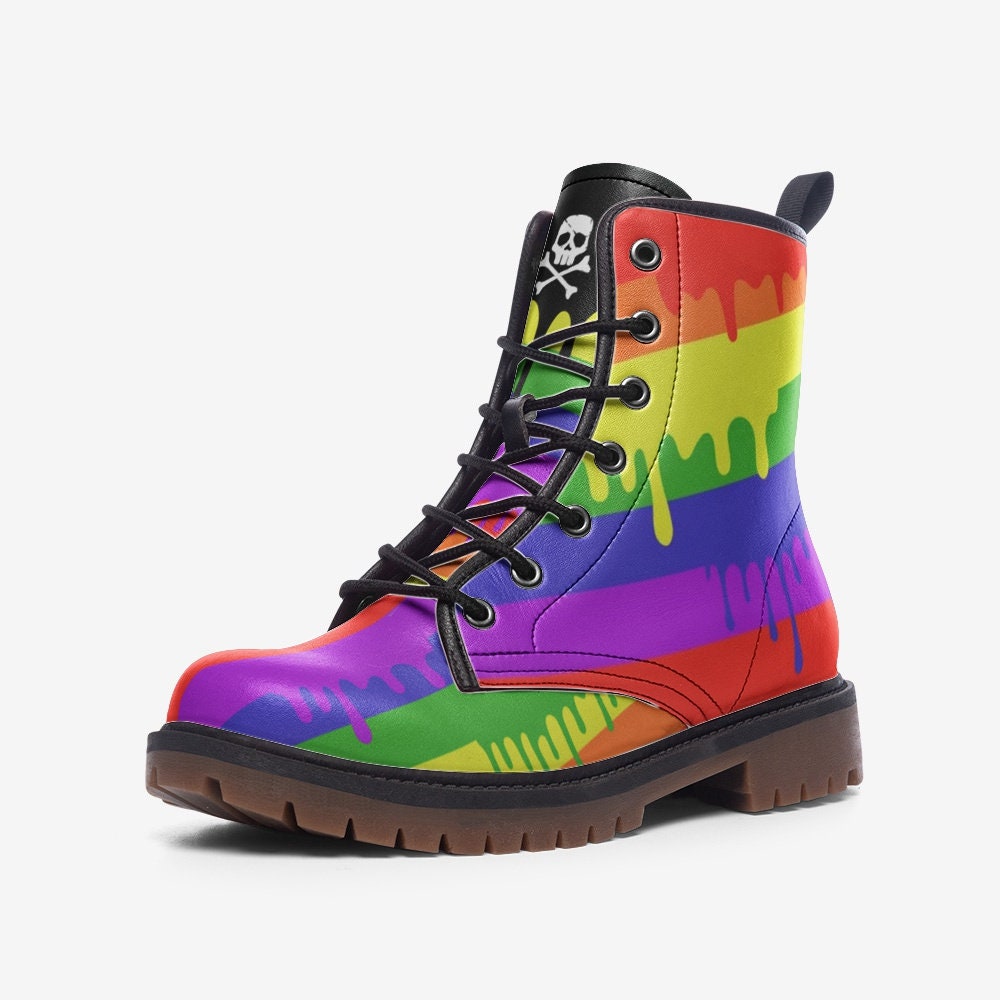 Hippie Art Zone - Dripping Rainbow Stripe / Gothic, Punk, Combat Boots In Unisex